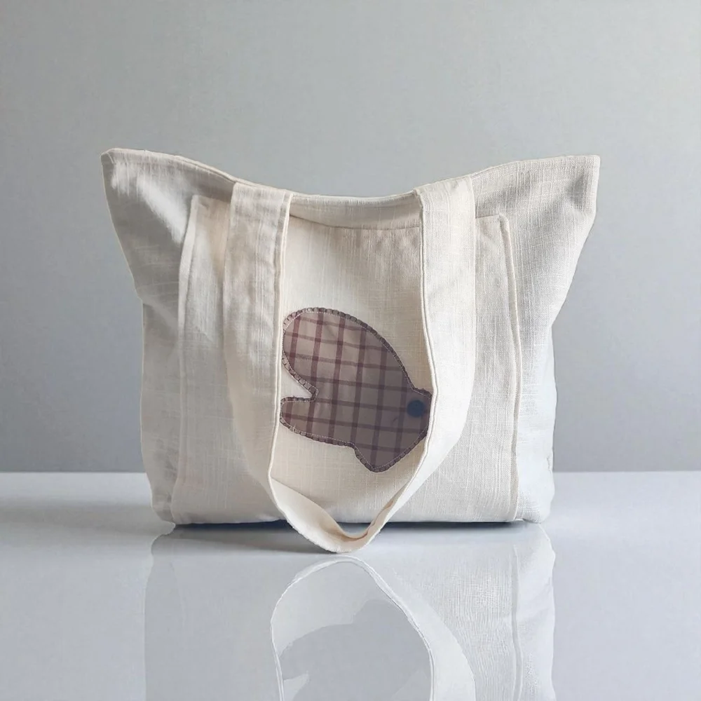 Chic Cream Tote with Plaid Accent